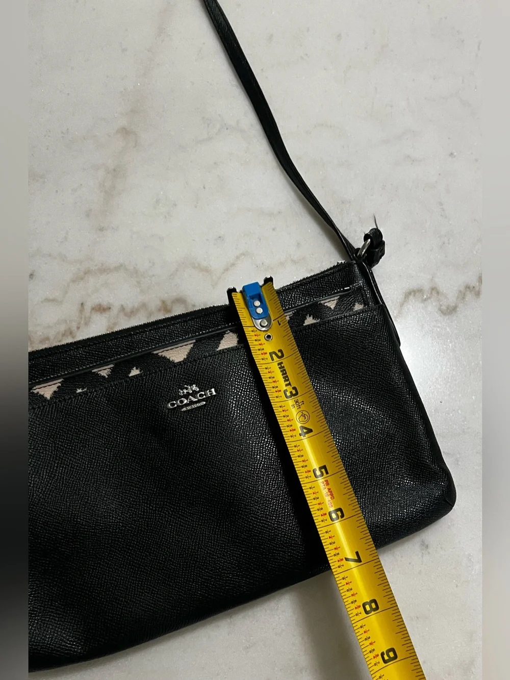 Coach East/West Leather Crossbody With Pop Up Black White Crisscross Print Pouch